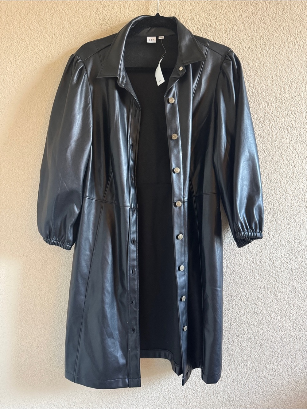 GAP Dress Black Vegan Leather Button Down Size Large New with Tags